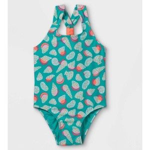 Cat & Jack Girls Toddler Green Seashell One Piece Swimsuit Set Size 12M